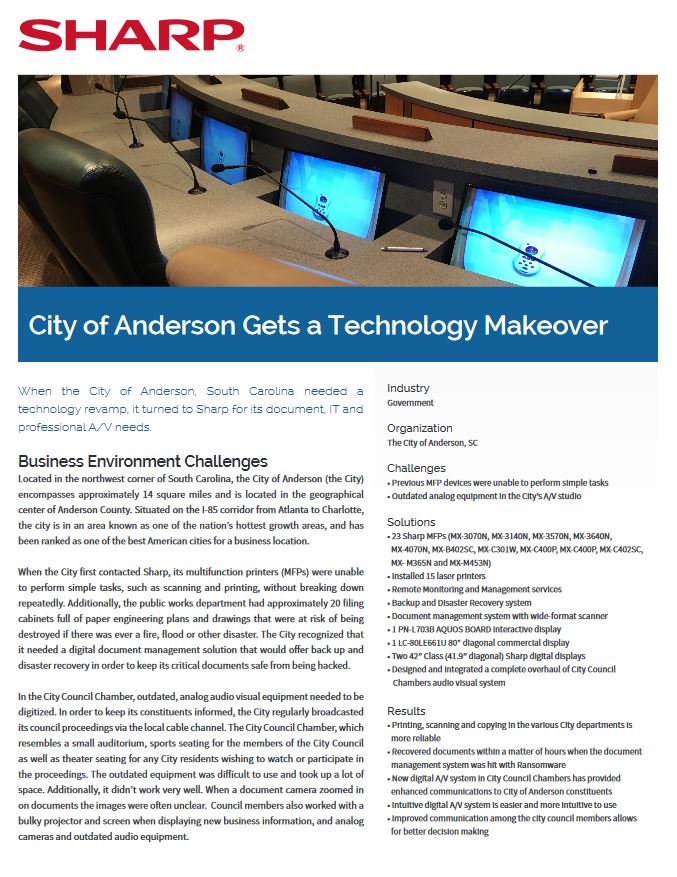 Sharp, City Of Anderson, Case Study, Executex Office Technologies