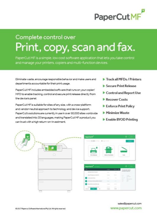 Papercut, Mf, Fact Sheet, Executex Office Technologies