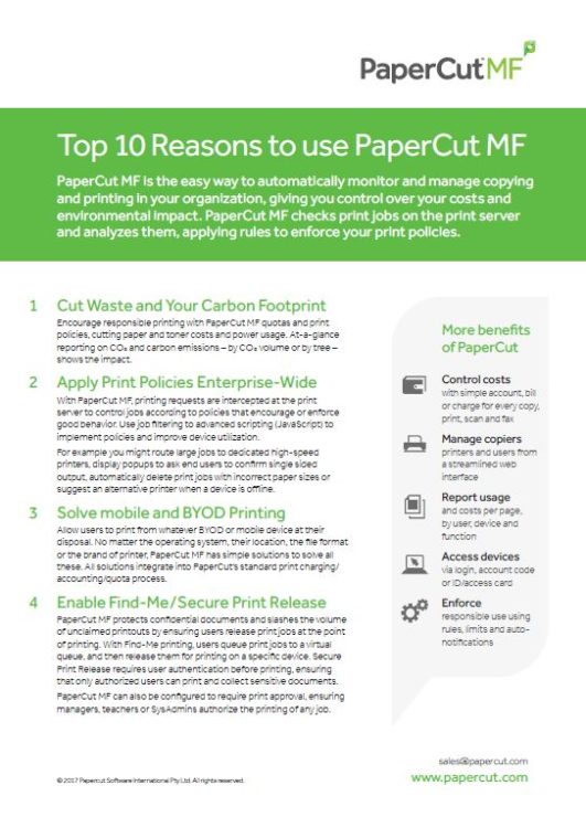Top 10 Reasons, Papercut Mf, Executex Office Technologies