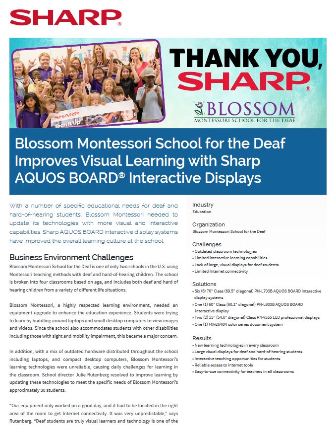 Sharp, Case Study, Blossom Montessori School For The Deaf, Aquos Board, Executex Office Technologies