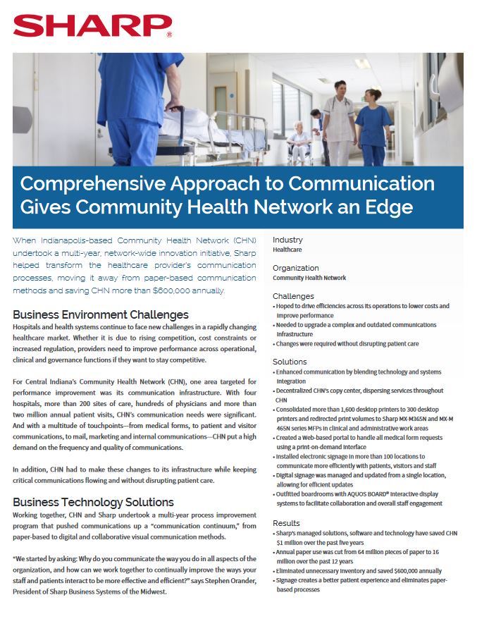 Sharp, Community Health Network, Case Study, Executex Office Technologies