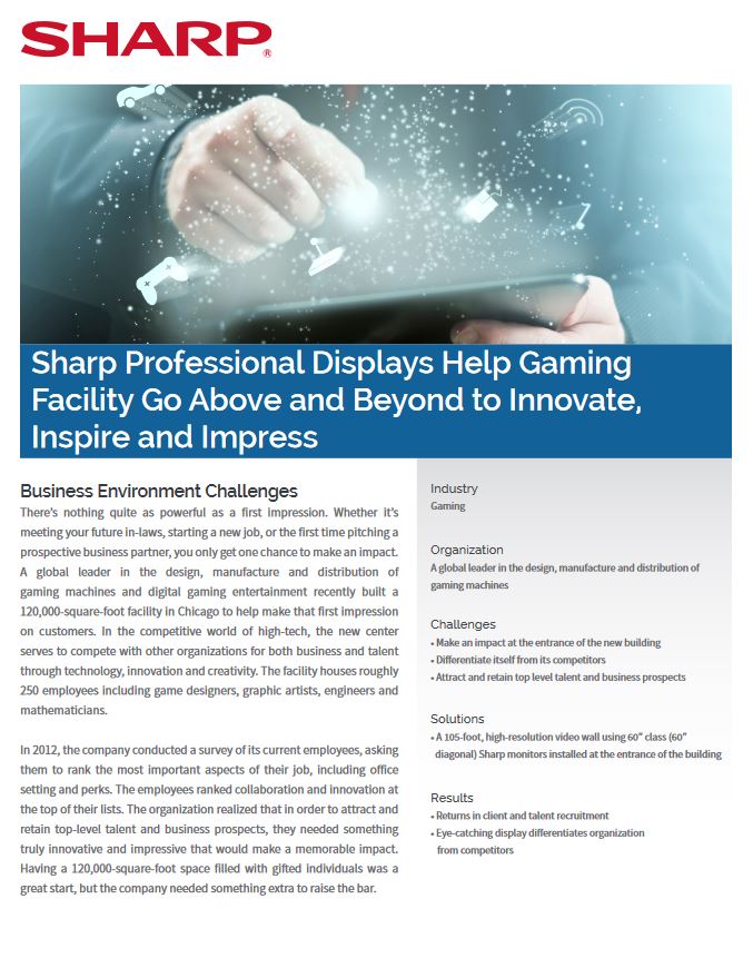 Sharp, Displays, Help Gaming Facility, Hospitality, Executex Office Technologies