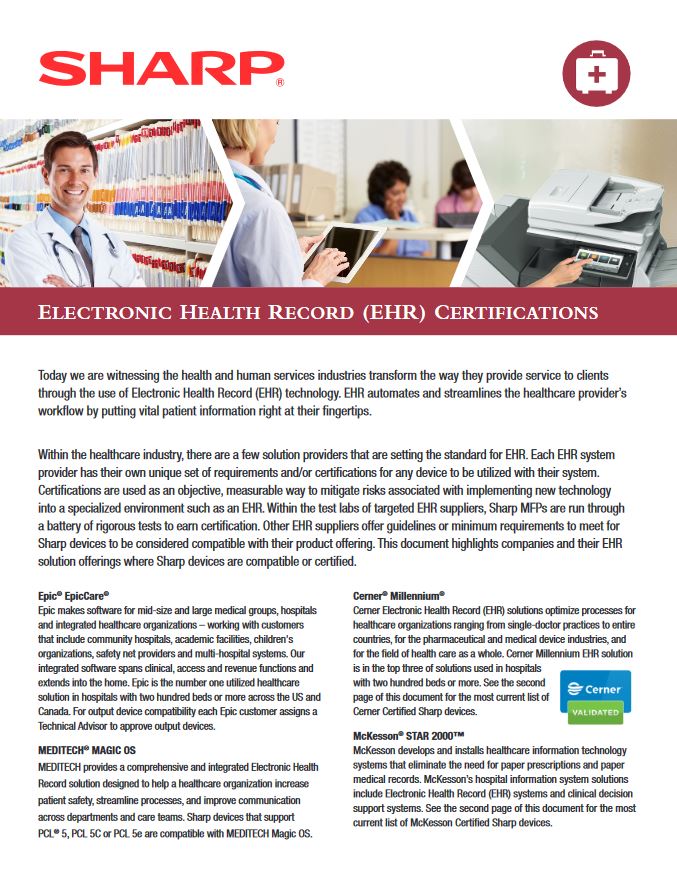 Sharp, Healthcare, Ehr, Emr, Application Compatibility, Executex Office Technologies