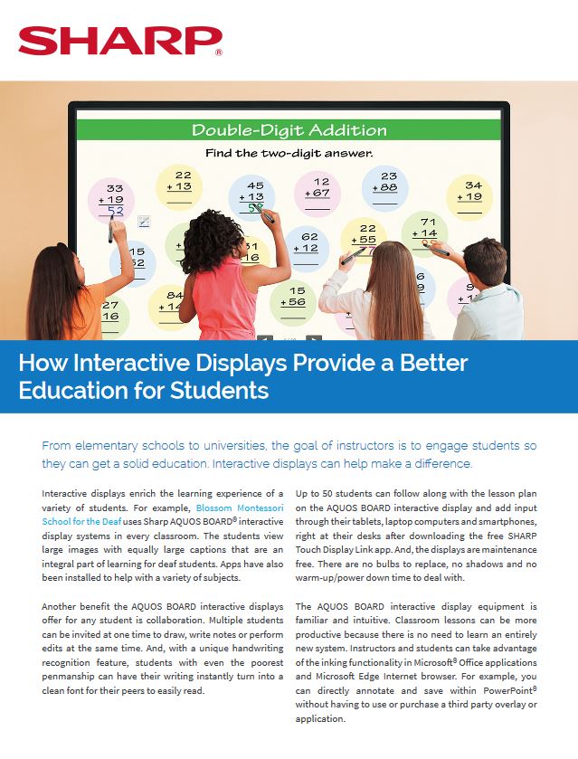Sharp, Interactive Displays, education, students, Executex Office Technologies