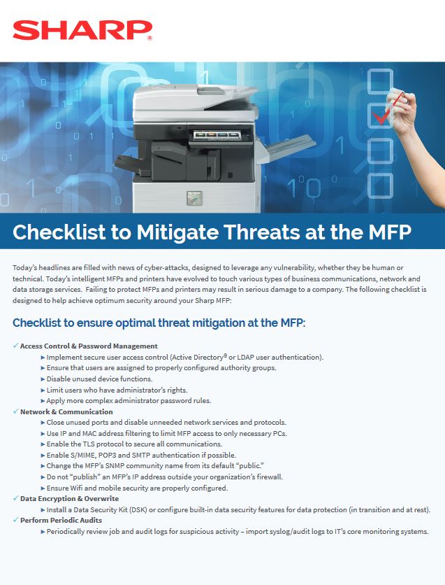 Mfp Security Checklist, Sharp, Executex Office Technologies