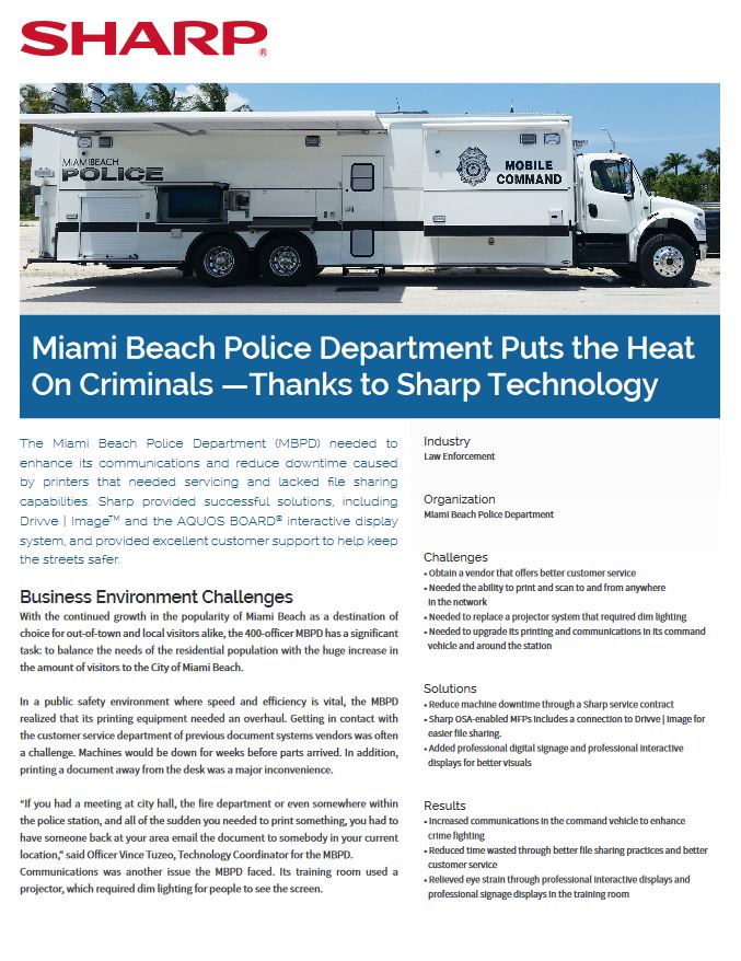 Sharp, Miami Beach Police, Aquos, Executex Office Technologies