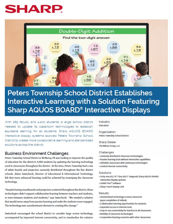 Sharp, Peters Township, School District, Aquos Board, Case Study, Education, Executex Office Technologies
