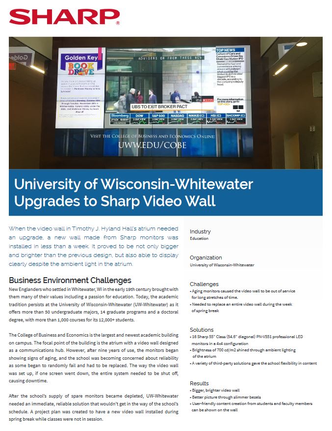 Sharp, University Of Wisconsin, Video Wal,l Case Study, Education, Executex Office Technologies