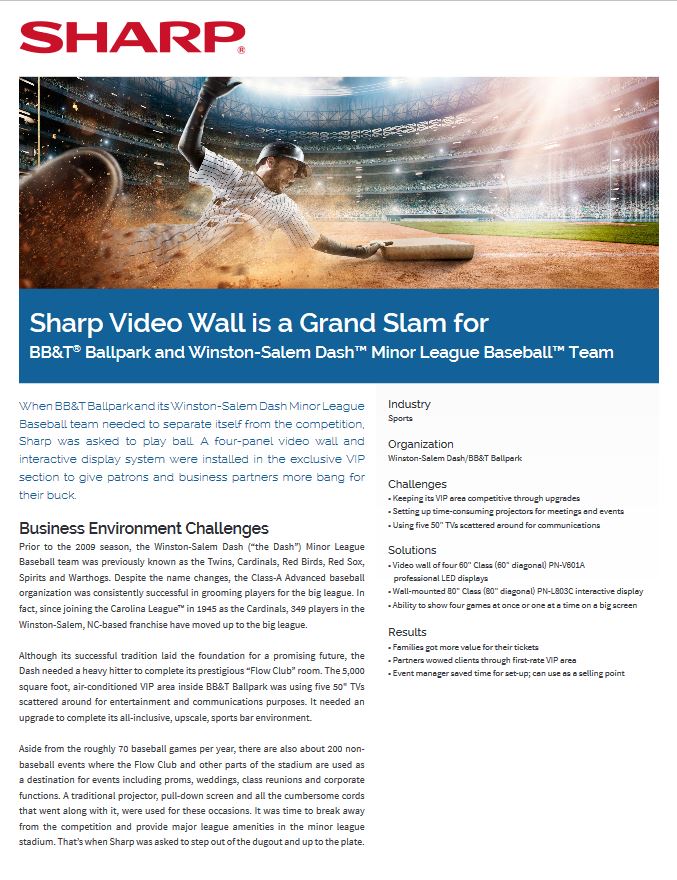 Sharp, Video Wall, Bb&t Ballpark, Hospitality, Executex Office Technologies